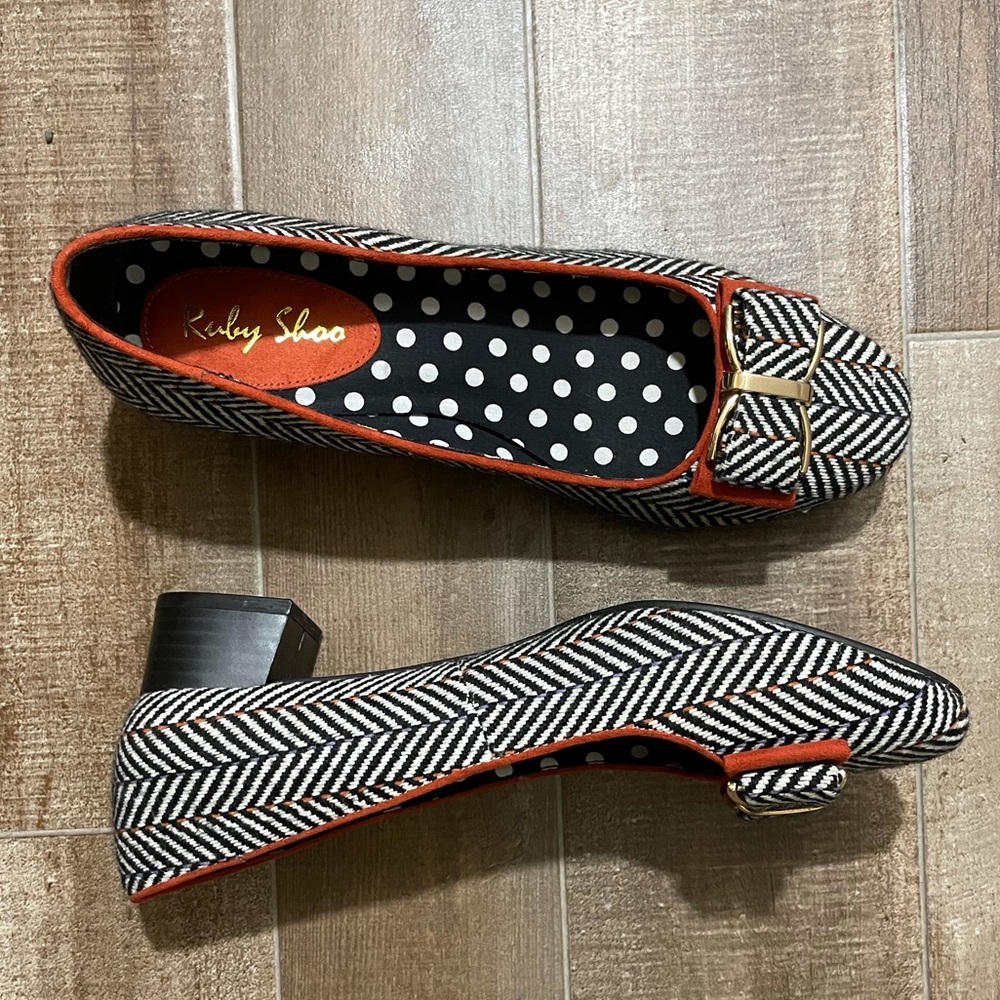 Ruby shoo june low heels tweed burnt orange